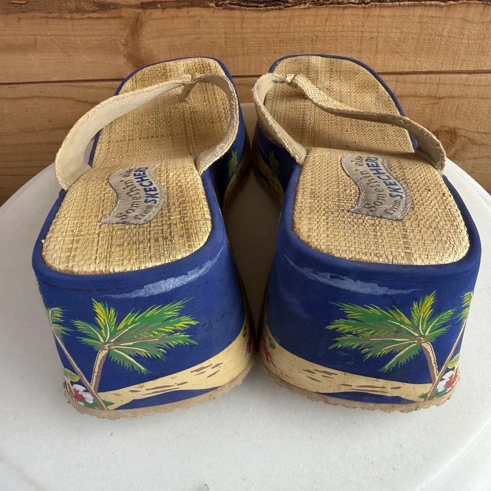 Skechers Somethin Else Wedge Chunky Y2K 90s Raffia Straw‎ Platform Sandals Sz 10